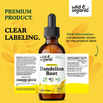 Wild & Organic Dandelion Root Extract Drops - Liver Cleanse Detox - Herbal Dandelion Tincture - Liver Support Supplement - Add to Tea - Vegan, Sugar & Alcohol-Free Liquid Drops - 4 fl oz - PrimeBioHealth - canada supplements