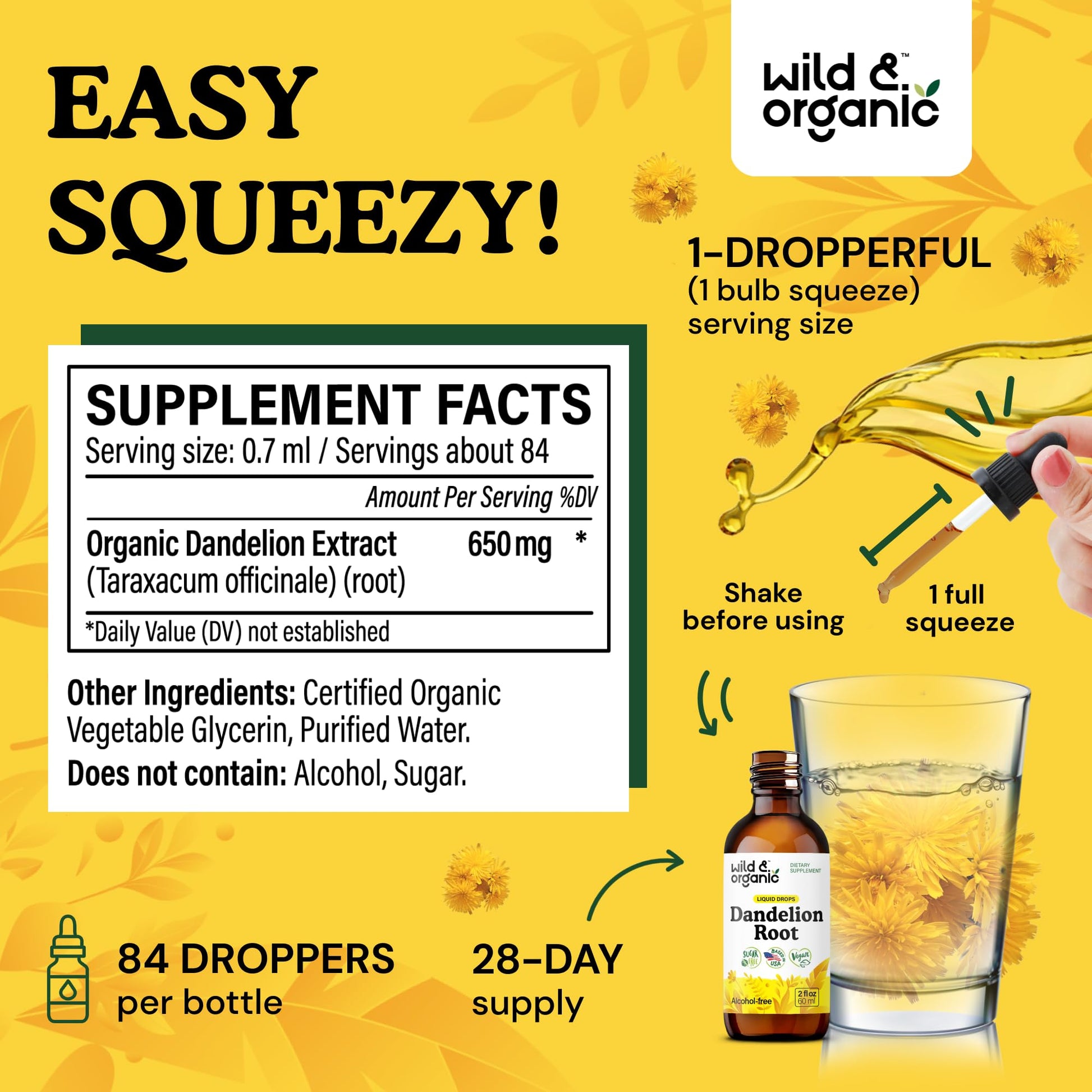 Wild & Organic Dandelion Root Extract Drops - Liver Cleanse Detox - Herbal Dandelion Tincture - Liver Support Supplement - Add to Tea - Vegan, Sugar & Alcohol-Free Liquid Drops - 4 fl oz - PrimeBioHealth - canada supplements