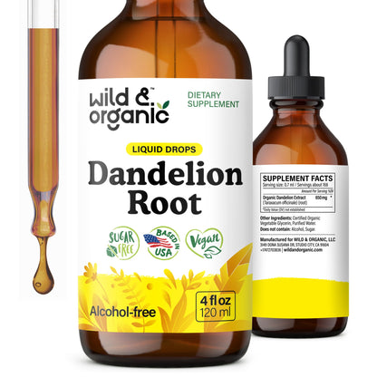 Wild & Organic Dandelion Root Extract Drops - Liver Cleanse Detox - Herbal Dandelion Tincture - Liver Support Supplement - Add to Tea - Vegan, Sugar & Alcohol-Free Liquid Drops - 4 fl oz - PrimeBioHealth - canada supplements