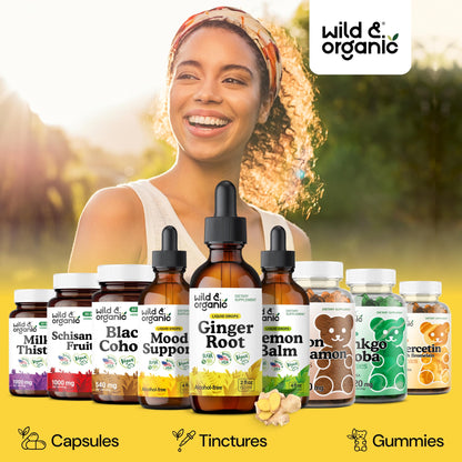 Wild & Organic Ginger Root Extract Drops - Immune & Digestive Support - Liquid Ginger Supplements - Easy to Add to Tea - Vegan, Sugar & Alcohol-Free Tincture - 4 fl oz - PrimeBioHealth - canada supplements