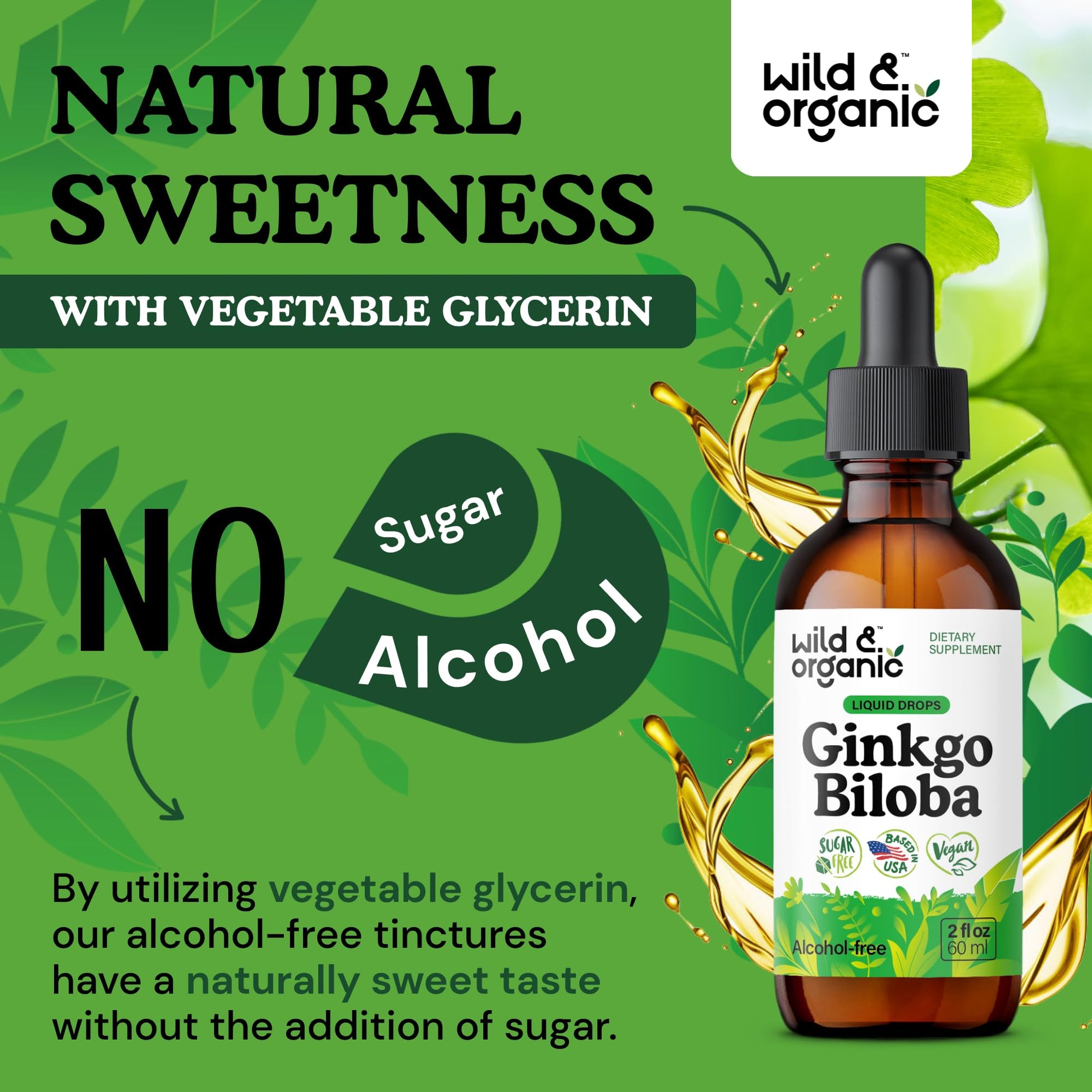 Wild & Organic Ginkgo Biloba Extract Drops - Brain & Focus Support - Liquid Ginkgo Biloba Supplements - Vegan, Sugar & Alcohol-Free Herbal Tincture - 4 fl oz - PrimeBioHealth - canada supplements