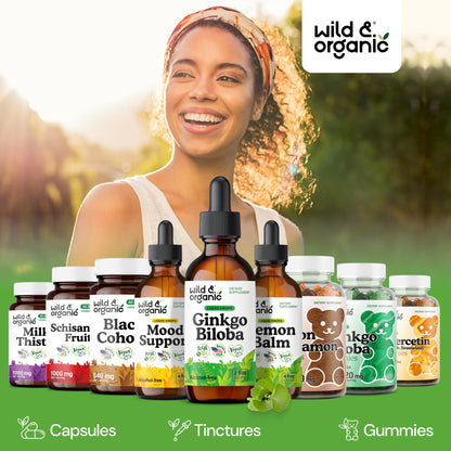 Wild & Organic Ginkgo Biloba Extract Drops - Brain & Focus Support - Liquid Ginkgo Biloba Supplements - Vegan, Sugar & Alcohol-Free Herbal Tincture - 4 fl oz - PrimeBioHealth - canada supplements