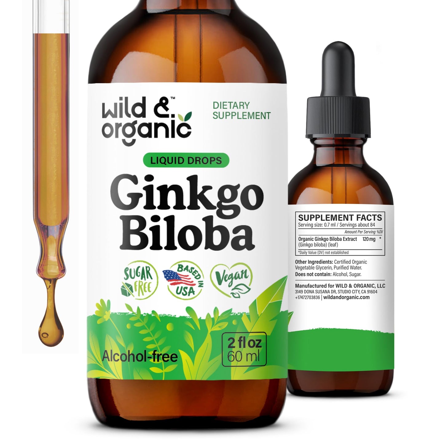 Wild & Organic Ginkgo Biloba Extract Drops - Brain & Focus Support - Liquid Ginkgo Biloba Supplements - Vegan, Sugar & Alcohol-Free Herbal Tincture - 4 fl oz - PrimeBioHealth - canada supplements