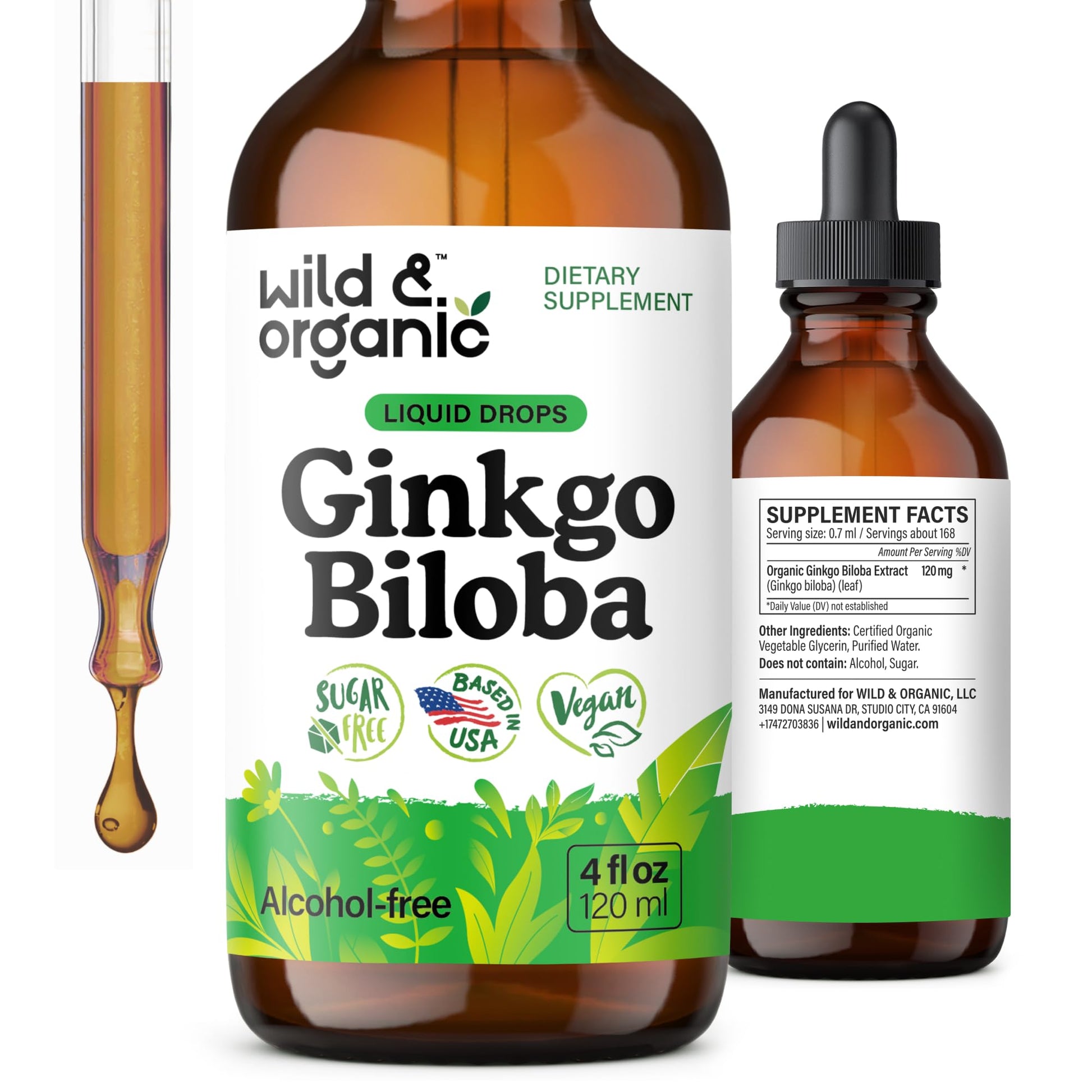Wild & Organic Ginkgo Biloba Extract Drops - Brain & Focus Support - Liquid Ginkgo Biloba Supplements - Vegan, Sugar & Alcohol-Free Herbal Tincture - 4 fl oz - PrimeBioHealth - canada supplements