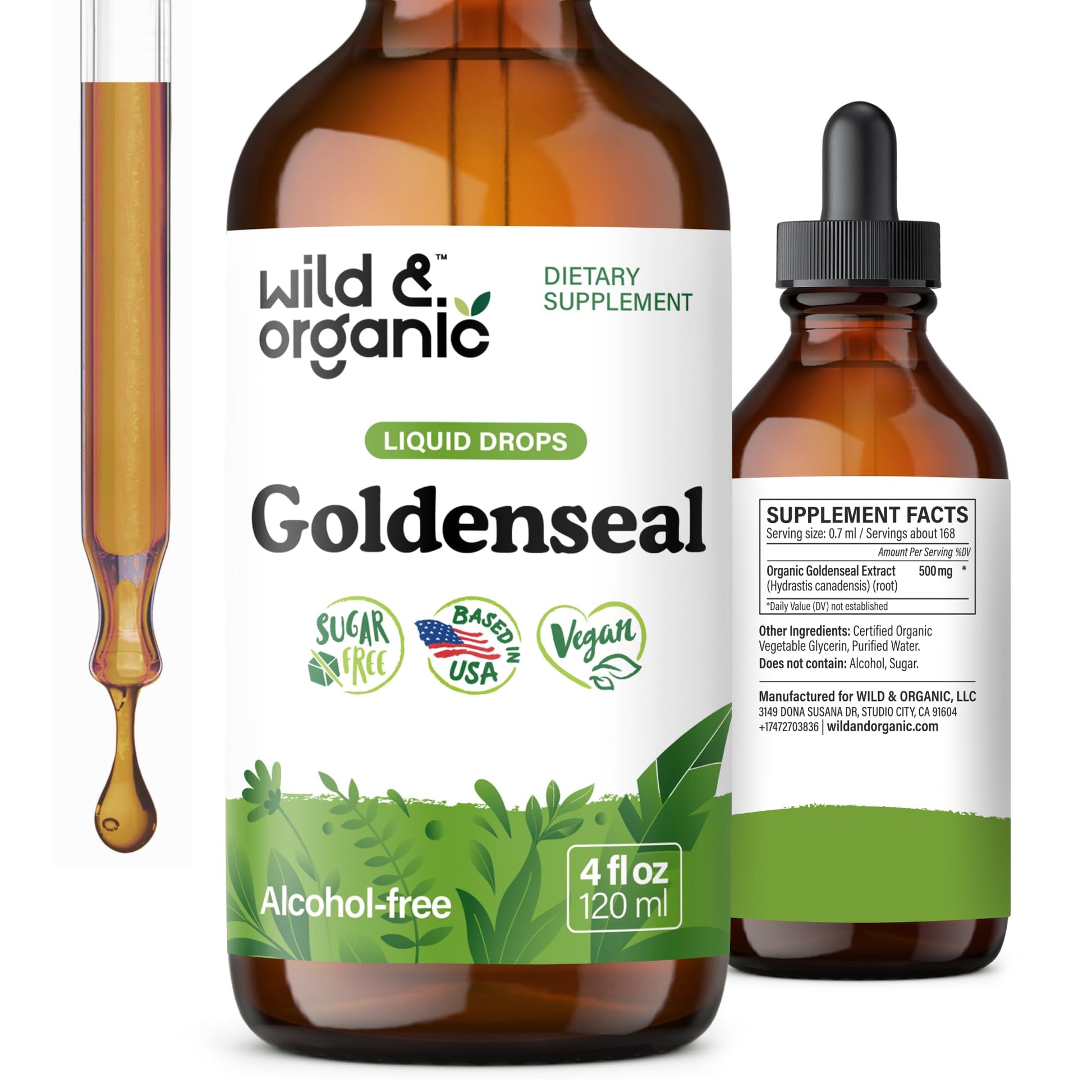 Wild & Organic Goldenseal Tincture - Lung & Digestive Support - Goldenseal Root Extract Liquid Drops - Vegan, Sugar & Alcohol-Free Herb Supplement - 4 fl oz - PrimeBioHealth - canada supplements