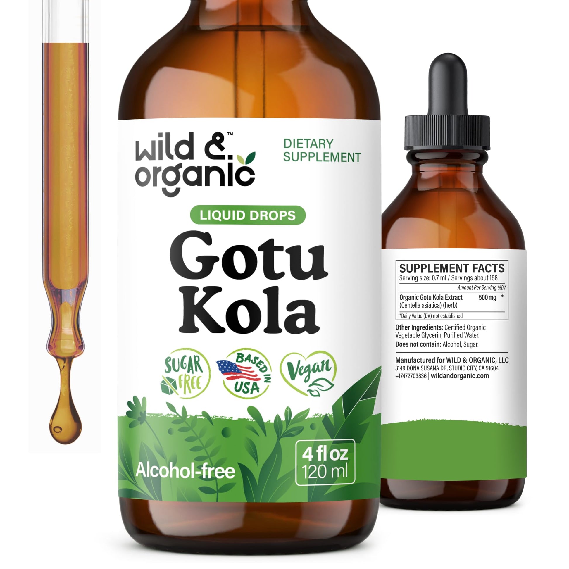 Wild & Organic Gotu Kola Extract Drops - Brain Support with Centella Asiatica Extract - Liquid Gotu Kola Supplement for Focus - Vegan, Sugar & Alcohol-Free Herb Tincture - 4 fl oz - PrimeBioHealth - canada supplements