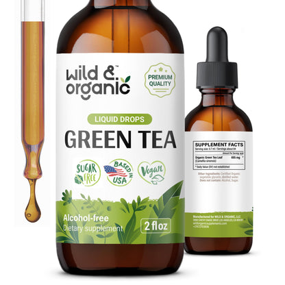 Wild & Organic Green Tea Extract Liquid Drops - Antioxidant Support - Pure Green Tea Supplement - 84-Day Supply - Vegan, Sugar & Alcohol-Free Camellia Sinensis Tincture - 4 fl oz - PrimeBioHealth - canada supplements