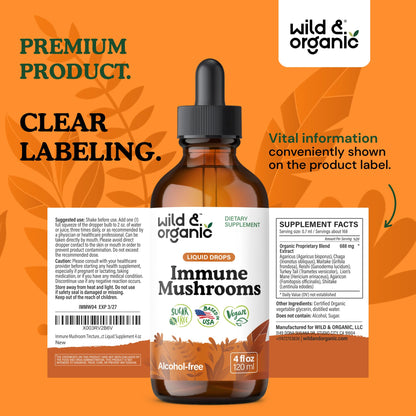 Wild & Organic Immune Mushroom Tincture - 8-in-1 Immune Support with Chaga, Reishi, Turkey Tail, Lion’s Mane, Maitake Extract - Liquid Mushroom Supplement - Vegan, Sugar & Alcohol-Free Drops - 4 oz - PrimeBioHealth - canada supplements