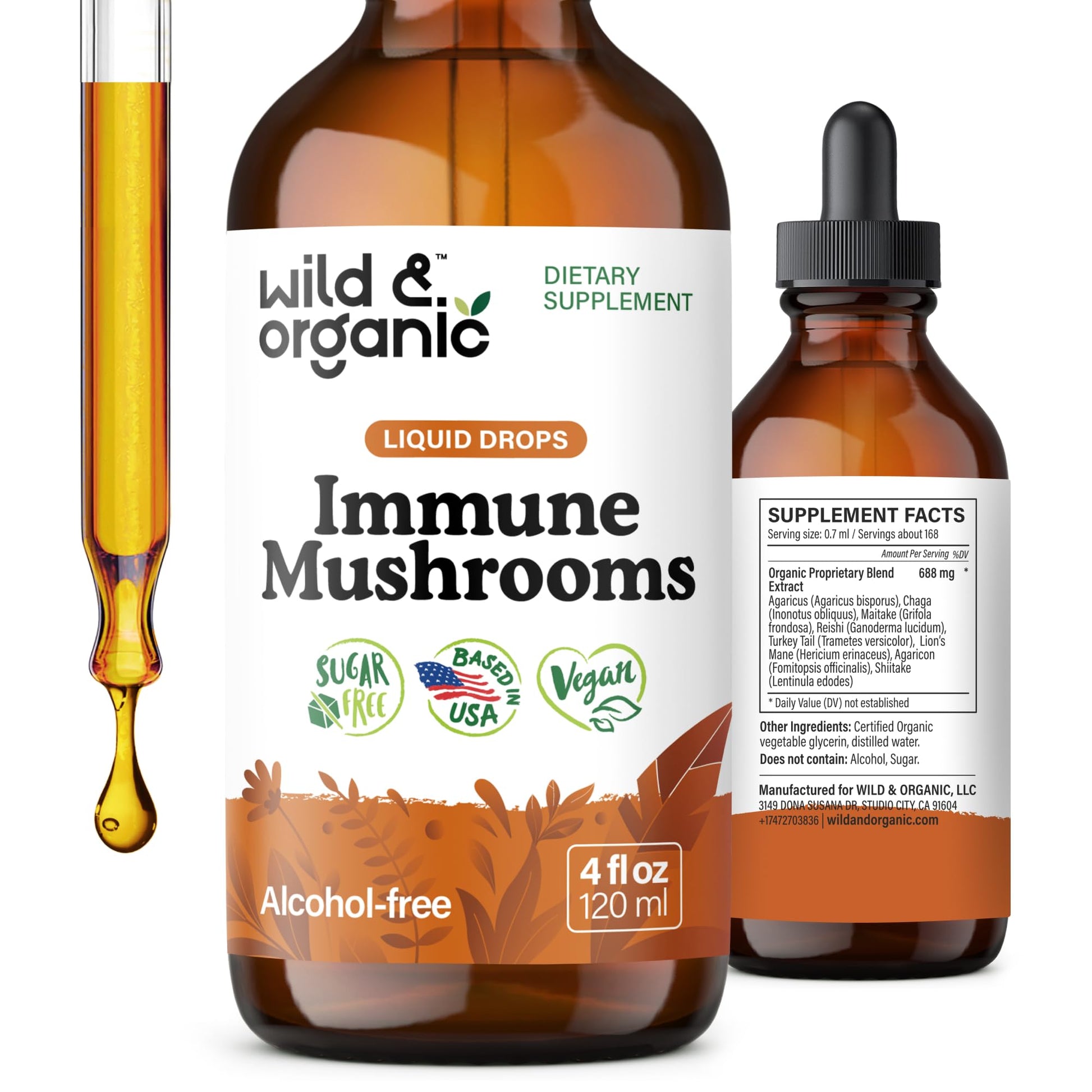 Wild & Organic Immune Mushroom Tincture - 8-in-1 Immune Support with Chaga, Reishi, Turkey Tail, Lion’s Mane, Maitake Extract - Liquid Mushroom Supplement - Vegan, Sugar & Alcohol-Free Drops - 4 oz - PrimeBioHealth - canada supplements