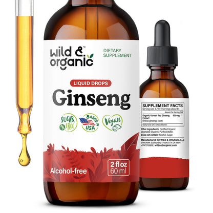 Wild & Organic Korean Panax Ginseng Extract Liquid Drops - Immune & Energy Support - Red Ginseng Root Supplement - Easy to Add to Tea - Vegan, Sugar & Alcohol-Free Tincture - 4 fl oz - PrimeBioHealth - canada supplements
