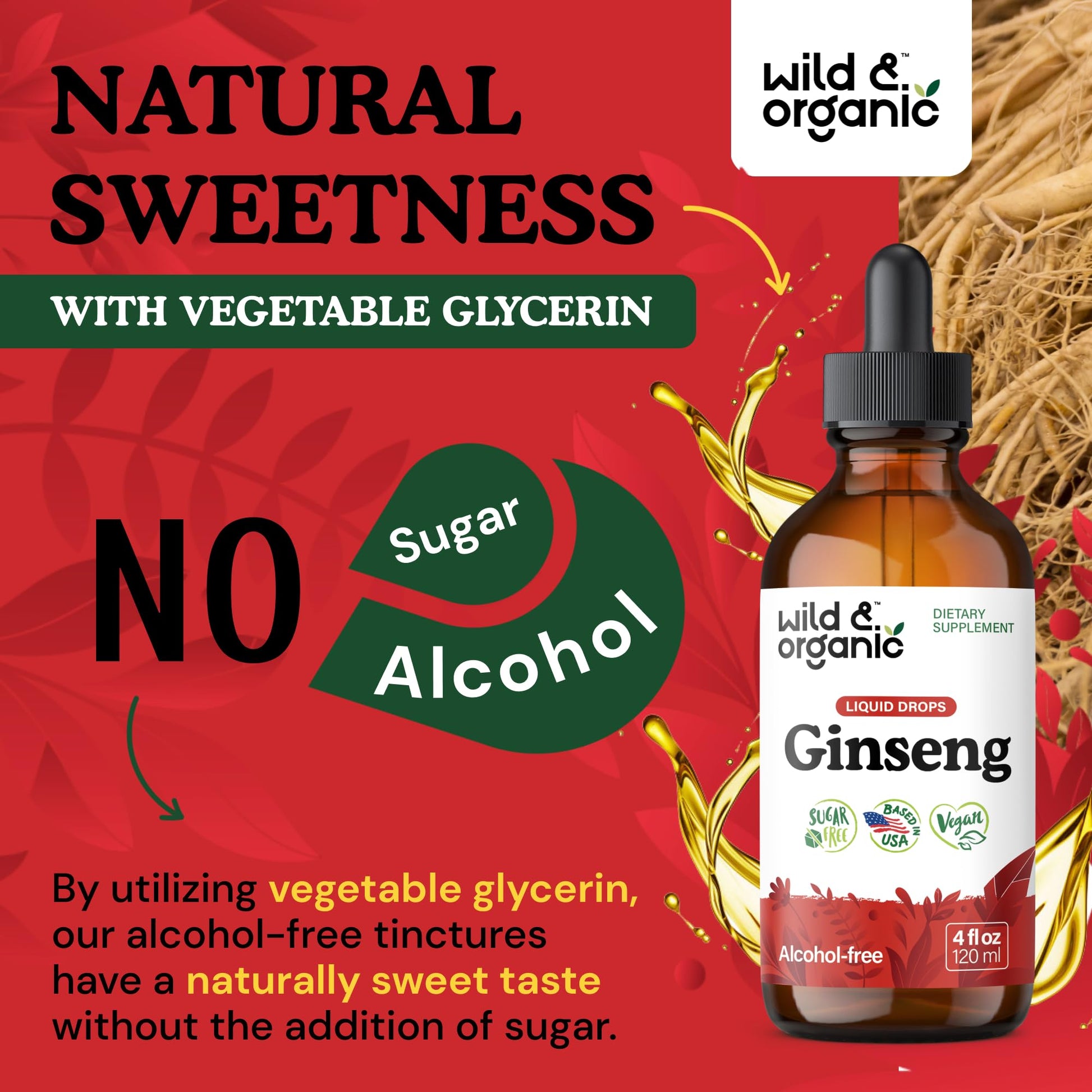 Wild & Organic Korean Panax Ginseng Extract Liquid Drops - Immune & Energy Support - Red Ginseng Root Supplement - Easy to Add to Tea - Vegan, Sugar & Alcohol-Free Tincture - 4 fl oz - PrimeBioHealth - canada supplements