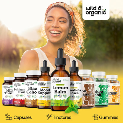 Wild & Organic Lemon Balm Tincture - Good Mood Support - Melissa Lemon Balm Extract Drops - Add to Tea for Relaxation - Vegan, Sugar & Alcohol-Free Leaf Supplement - 4 fl oz - PrimeBioHealth - canada supplements