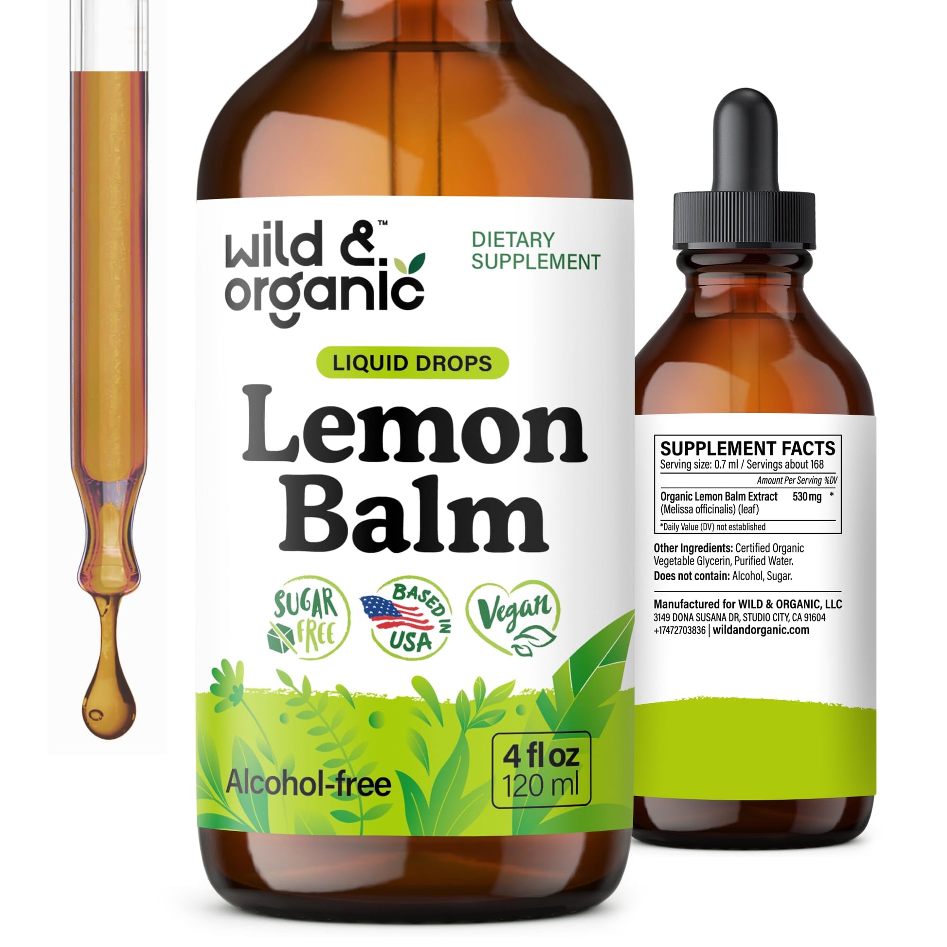 Wild & Organic Lemon Balm Tincture - Good Mood Support - Melissa Lemon Balm Extract Drops - Add to Tea for Relaxation - Vegan, Sugar & Alcohol-Free Leaf Supplement - 4 fl oz - PrimeBioHealth - canada supplements