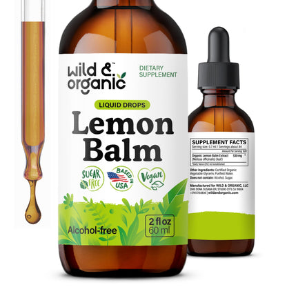 Wild & Organic Lemon Balm Tincture - Good Mood Support - Melissa Lemon Balm Extract Drops - Add to Tea for Relaxation - Vegan, Sugar & Alcohol-Free Leaf Supplement - 4 fl oz - PrimeBioHealth - canada supplements