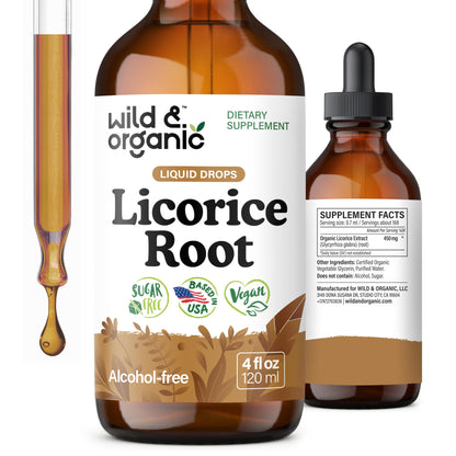 Wild & Organic Licorice Root Tincture - Digestive, Lung & Skin Support - Licorice Root Extract Liquid Drops - Vegan, Sugar & Alcohol-Free Supplement - 4 fl oz - PrimeBioHealth - canada supplements