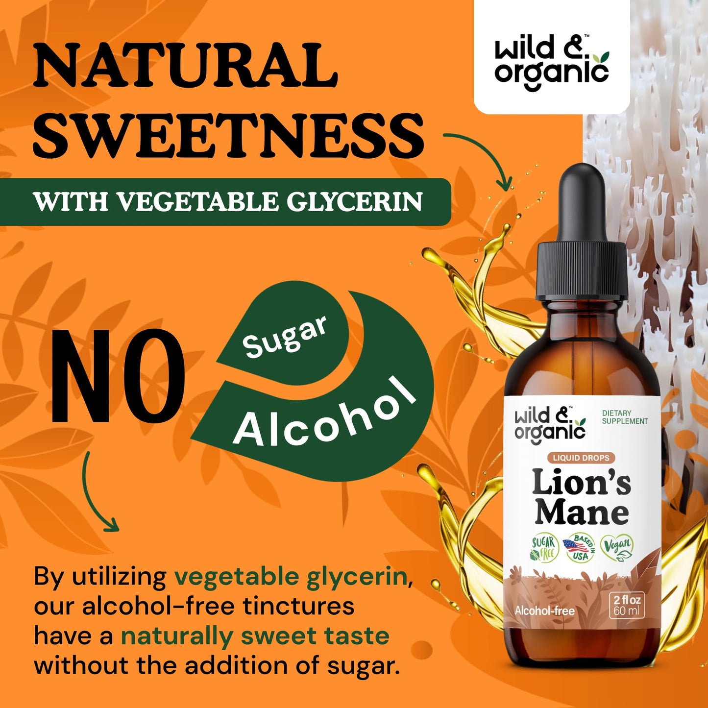 Wild & Organic Lions Mane Liquid Drops - Brain & Focus Support - Lion's Mane Mushroom Supplement - Hericium Erinaceus Mushroom Drops - Mix with Powder - Sugar & Alcohol-Free Extract Tincture - 4 oz - PrimeBioHealth - canada supplements