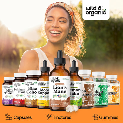 Wild & Organic Lions Mane Liquid Drops - Brain & Focus Support - Lion's Mane Mushroom Supplement - Hericium Erinaceus Mushroom Drops - Mix with Powder - Sugar & Alcohol-Free Extract Tincture - 4 oz - PrimeBioHealth - canada supplements