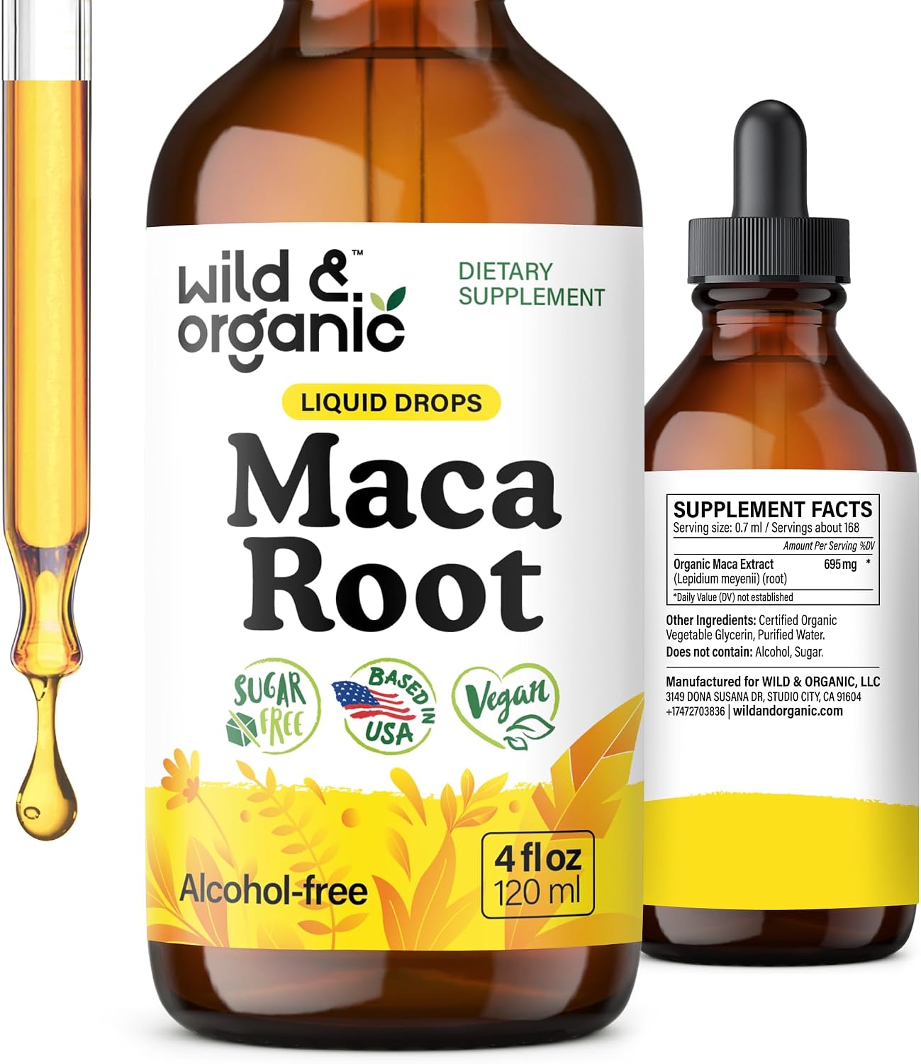 Wild & Organic Maca Root Liquid Drops for Men & Women - Peruvian Maca Tincture for Overall Support - Vegan, Sugar & Alcohol-Free Supplement - 4 fl oz - PrimeBioHealth - canada supplements