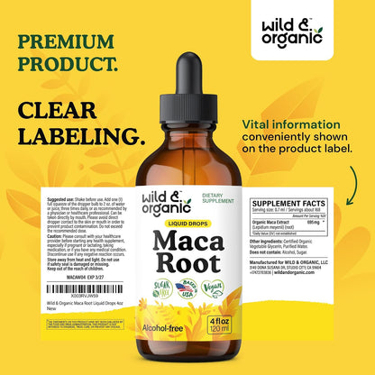 Wild & Organic Maca Root Liquid Drops for Men & Women - Peruvian Maca Tincture for Overall Support - Vegan, Sugar & Alcohol-Free Supplement - 4 fl oz - PrimeBioHealth - canada supplements