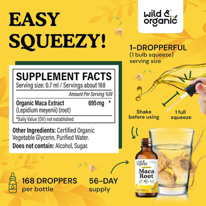 Wild & Organic Maca Root Liquid Drops for Men & Women - Peruvian Maca Tincture for Overall Support - Vegan, Sugar & Alcohol-Free Supplement - 4 fl oz - PrimeBioHealth - canada supplements