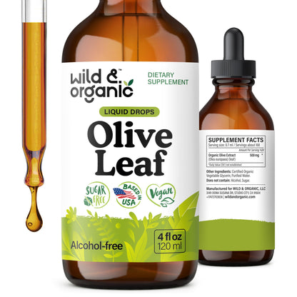 Wild & Organic Olive Leaf Extract Liquid Drops - Immune & Antioxidant Support - Oleuropein Supplement - Add to Tea Olive Leaf Tincture - Vegan, Sugar & Alcohol Free - 4 fl oz - PrimeBioHealth - canada supplements