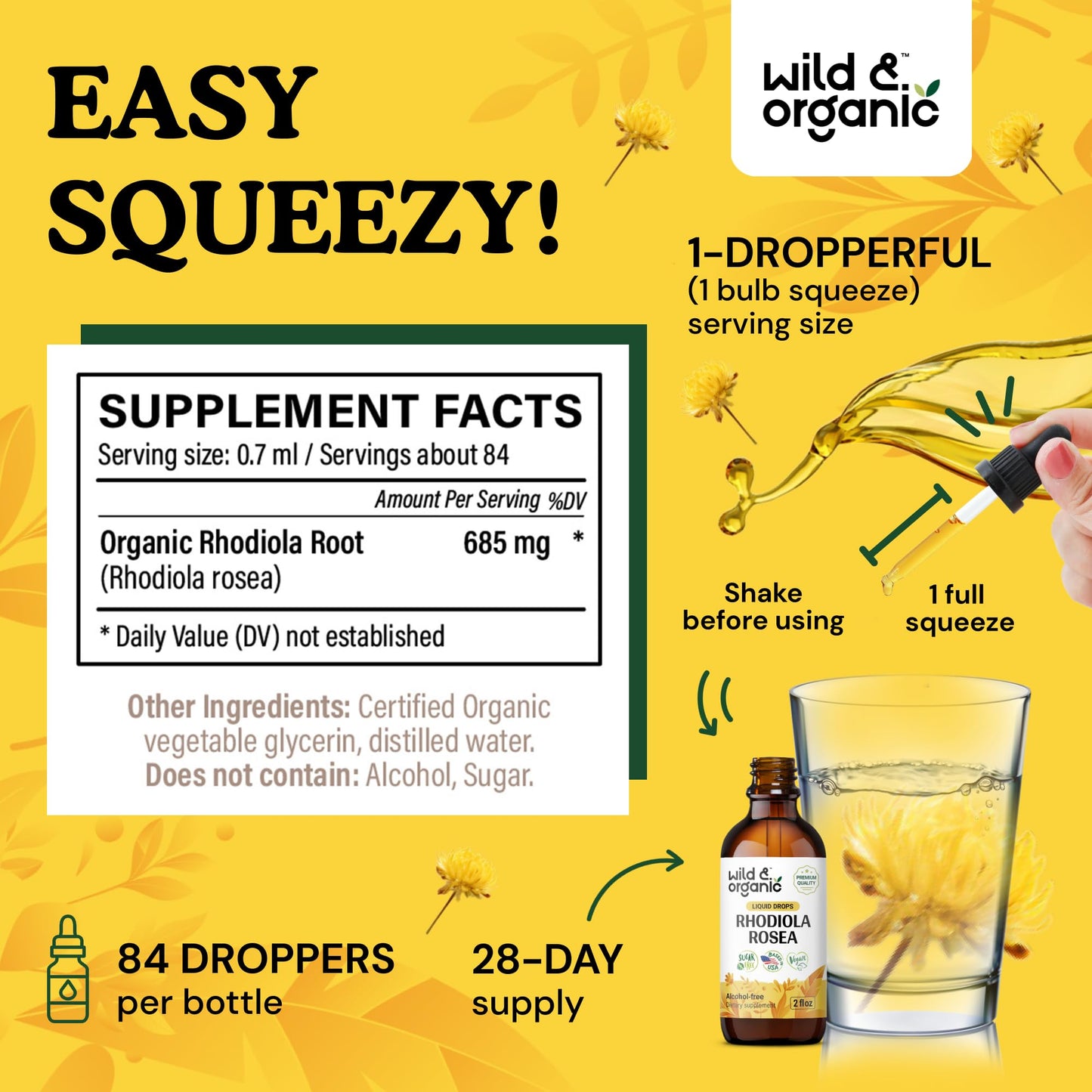 Wild & Organic Rhodiola Rosea Tincture - Rhodiola Rosea Supplement for Mood Support - Relaxing Root Extract Liquid Drops - Vegan, Sugar & Alcohol-Free - 4 fl oz - PrimeBioHealth - canada supplements