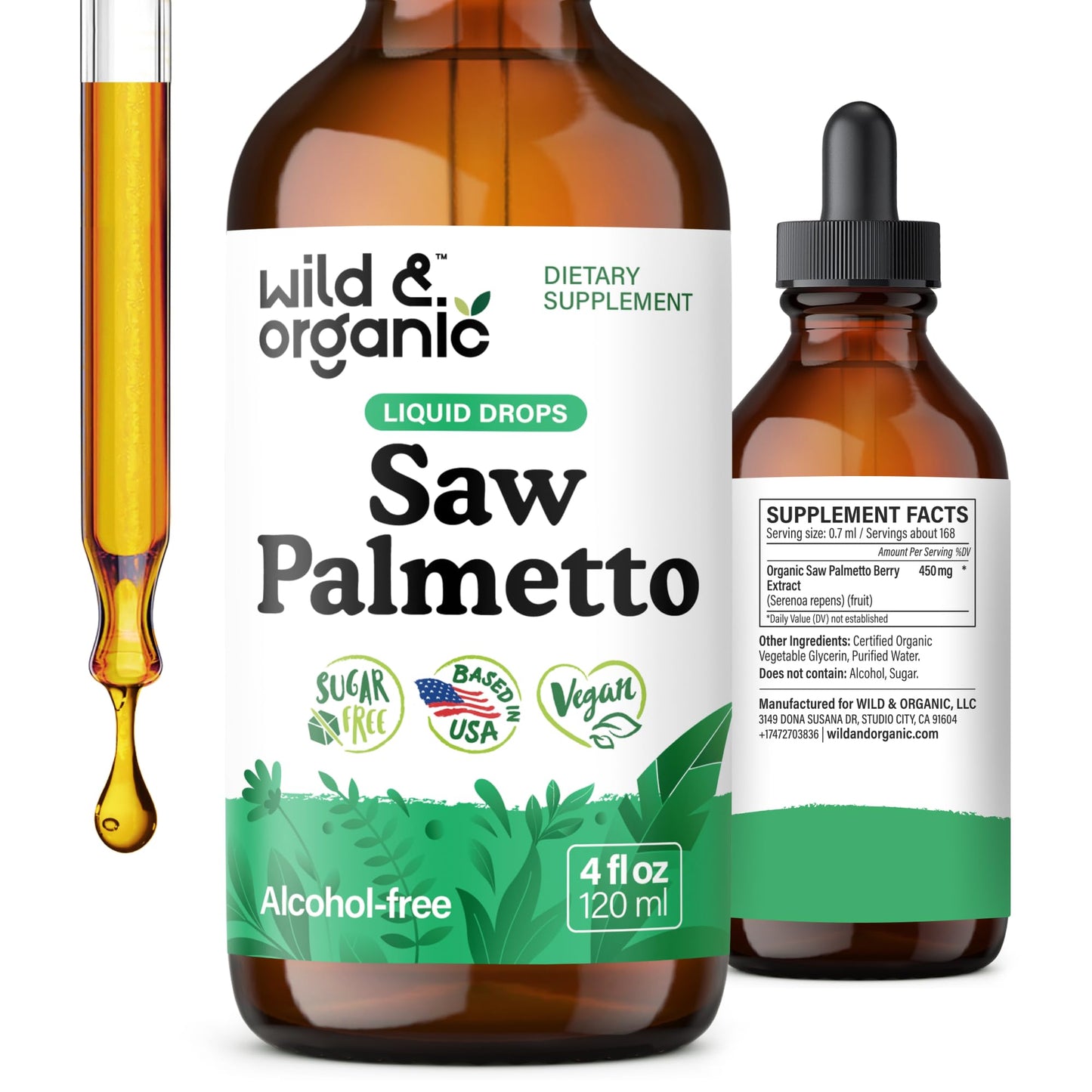 Wild & Organic Saw Palmetto for Men & Women - Urinary Tract & Hair Support - Saw Palmetto Extract Liquid Drops - Add to Tea - Serenoa Repens Berries Supplement - Vegan, Sugar & Alcohol-Free - 4 fl oz - PrimeBioHealth - canada supplements
