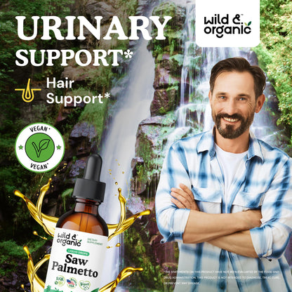 Wild & Organic Saw Palmetto for Men & Women - Urinary Tract & Hair Support - Saw Palmetto Extract Liquid Drops - Add to Tea - Serenoa Repens Berries Supplement - Vegan, Sugar & Alcohol-Free - 4 fl oz - PrimeBioHealth - canada supplements