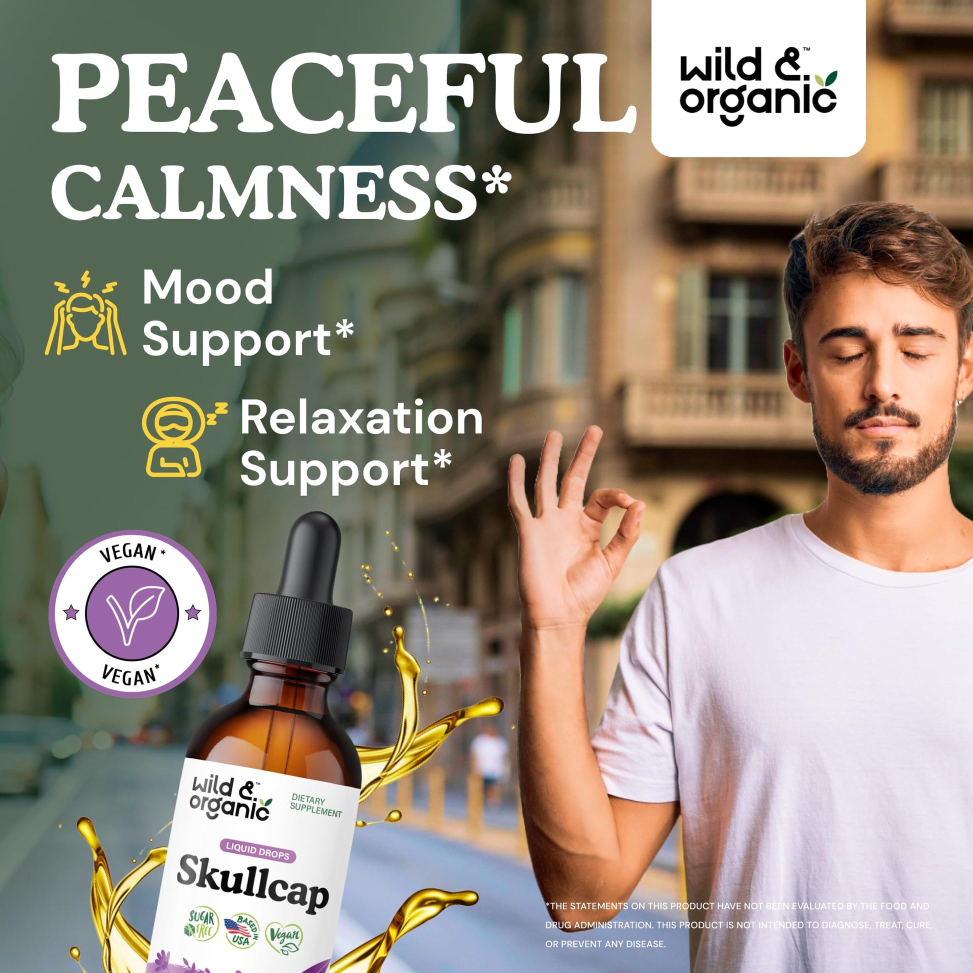 Wild & Organic Skullcap Herb Tincture - Skullcap Supplement for Mood Support - Relaxing Liquid Extract Drops - Vegan, Sugar & Alcohol-Free - 4 fl oz - PrimeBioHealth - canada supplements