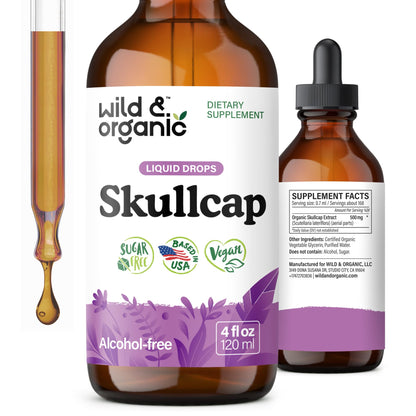 Wild & Organic Skullcap Herb Tincture - Skullcap Supplement for Mood Support - Relaxing Liquid Extract Drops - Vegan, Sugar & Alcohol-Free - 4 fl oz - PrimeBioHealth - canada supplements