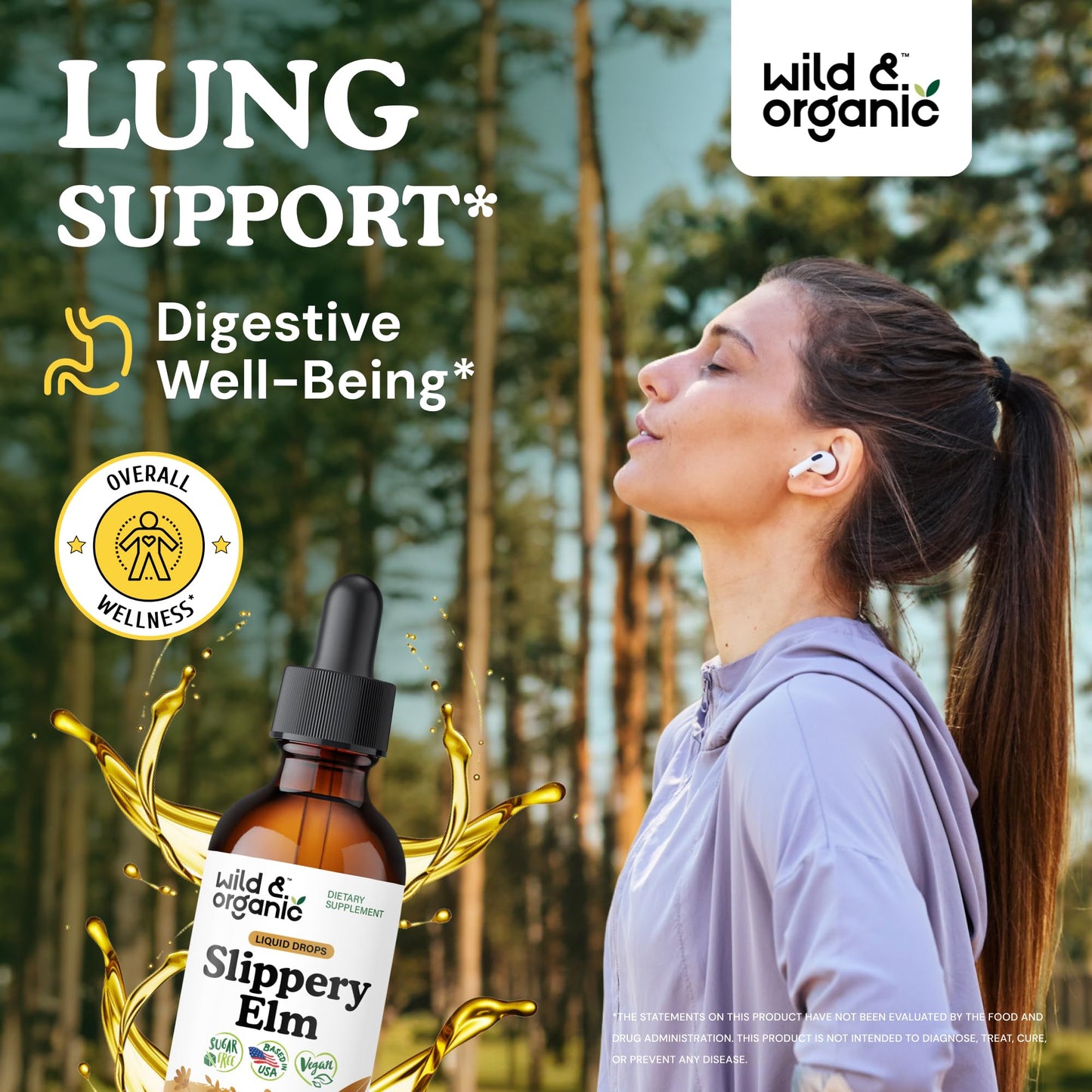 Wild & Organic Slippery Elm Liquid Drops - Lung, Digestive & Women's Support - Slippery Elm Bark Supplement - Add to Tea Tincture - Ulmus Rubra Herb - Vegan, Sugar & Alcohol-Free - 4 fl oz - PrimeBioHealth - canada supplements