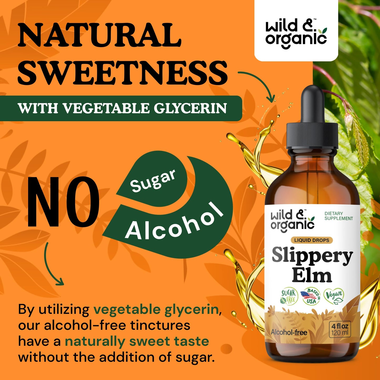 Wild & Organic Slippery Elm Liquid Drops - Lung, Digestive & Women's Support - Slippery Elm Bark Supplement - Add to Tea Tincture - Ulmus Rubra Herb - Vegan, Sugar & Alcohol-Free - 4 fl oz - PrimeBioHealth - canada supplements