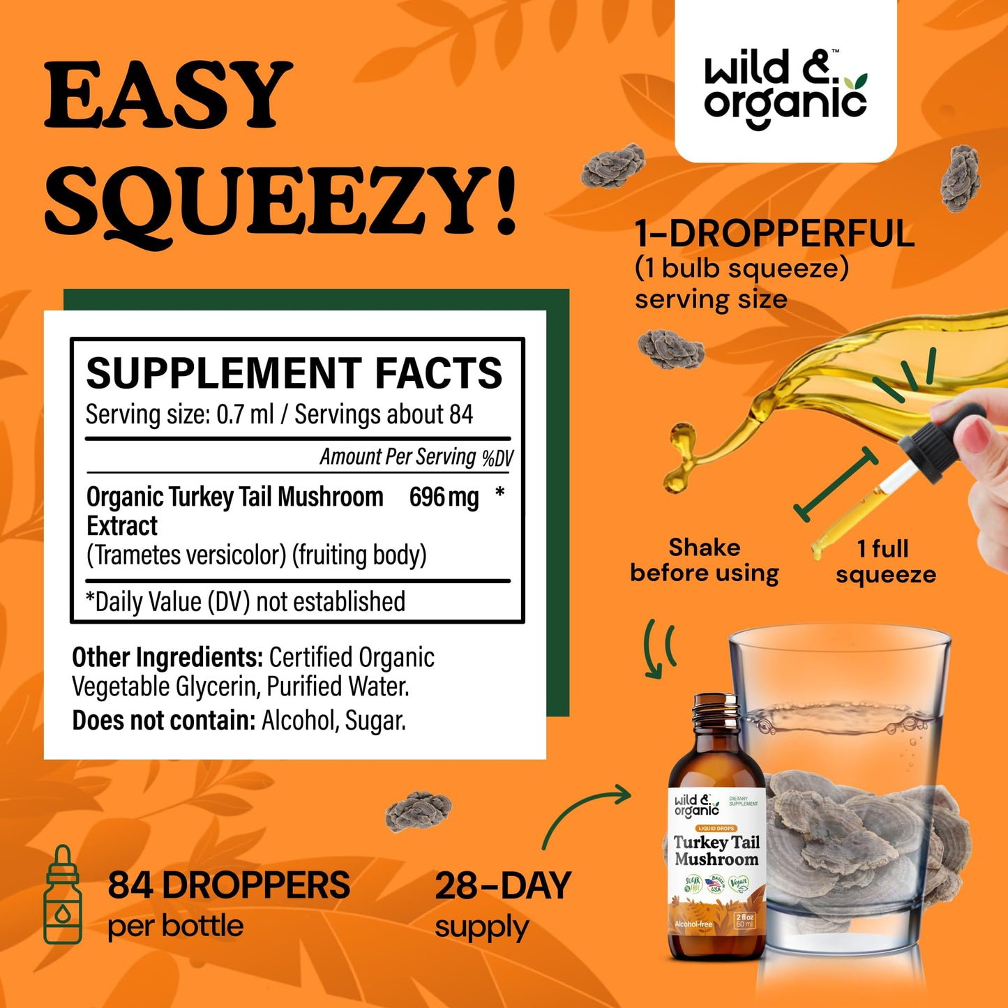 Wild & Organic Turkey Tail Mushroom Tincture - Immune Support Drops with Turkey Tail Extract - Liquid Mushroom Supplement for Gut Support - Vegan, Sugar & Alcohol-Free - 4 fl oz - PrimeBioHealth - canada supplements