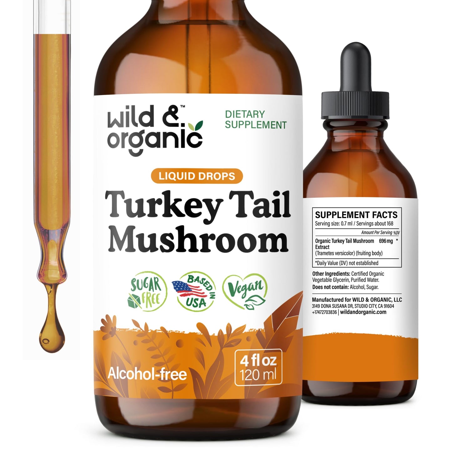 Wild & Organic Turkey Tail Mushroom Tincture - Immune Support Drops with Turkey Tail Extract - Liquid Mushroom Supplement for Gut Support - Vegan, Sugar & Alcohol-Free - 4 fl oz - PrimeBioHealth - canada supplements