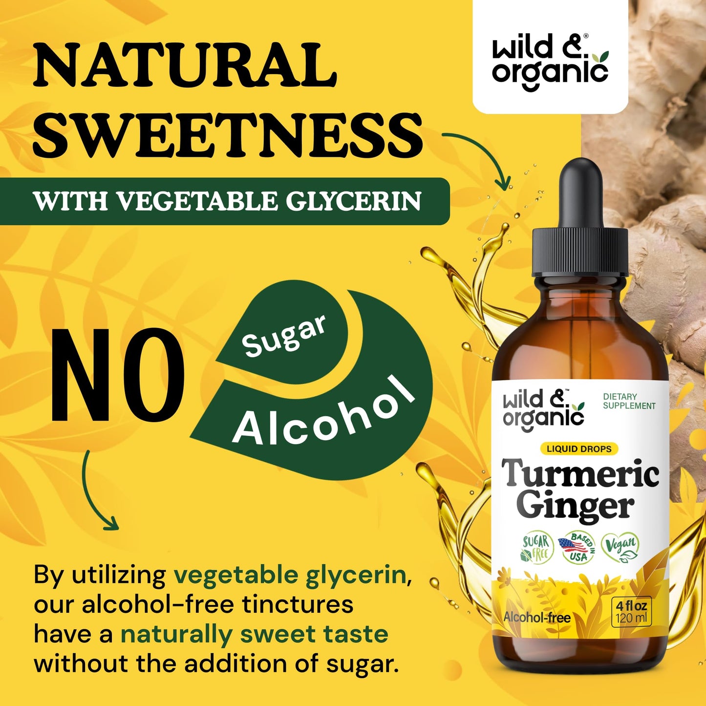 Wild & Organic Turmeric and Ginger Supplement - Movement & Immune Support - Liquid Turmeric Curcumin with Black Pepper and Ginger - Add to Tea Drops - Vegan, Sugar & Alcohol-Free Tincture - 4 oz - PrimeBioHealth - canada supplements