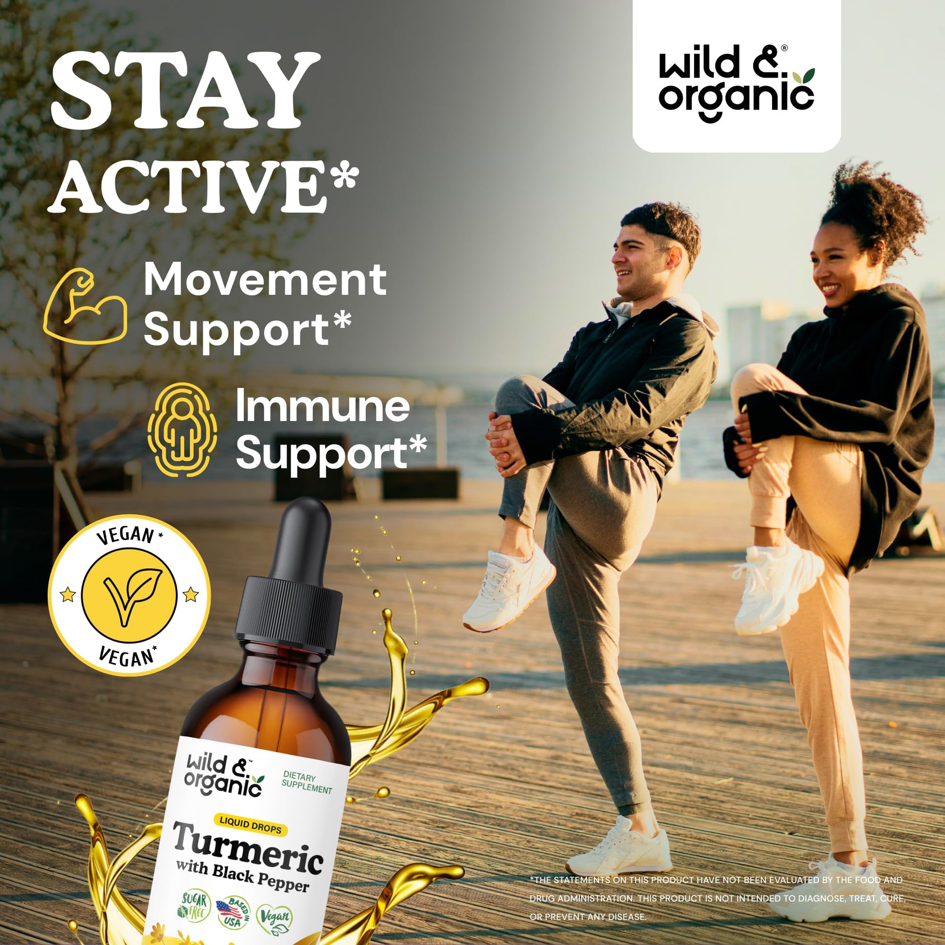 Wild & Organic Turmeric Supplement Liquid Drops - Movement & Immune Support - Liquid Turmeric with Black Pepper Extract - Add to Tea Tincture - Curcumin Supplements - Sugar & Alcohol-Free - 4 fl oz - PrimeBioHealth - canada supplements