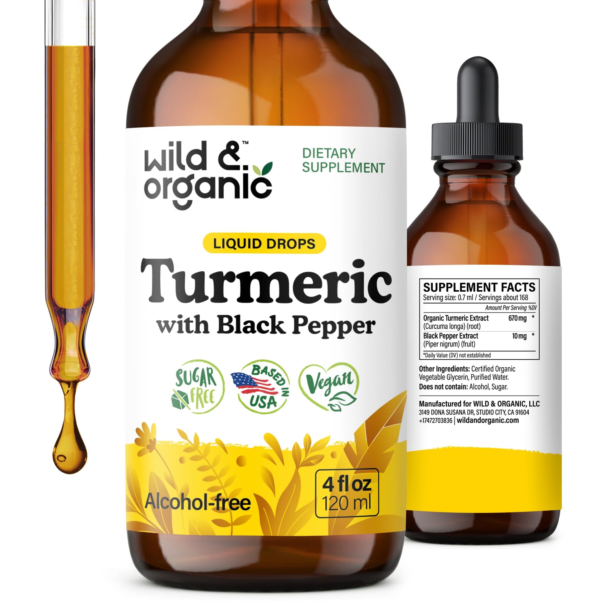 Wild & Organic Turmeric Supplement Liquid Drops - Movement & Immune Support - Liquid Turmeric with Black Pepper Extract - Add to Tea Tincture - Curcumin Supplements - Sugar & Alcohol-Free - 4 fl oz - PrimeBioHealth - canada supplements