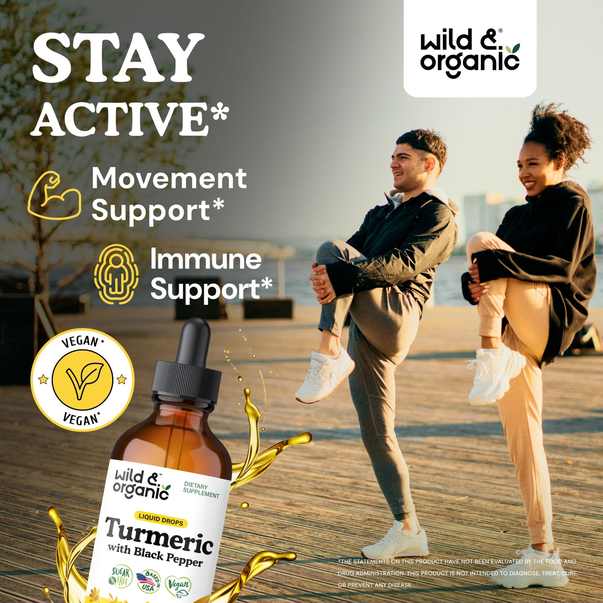 Wild & Organic Turmeric Supplement Liquid Drops - Movement & Immune Support - Liquid Turmeric with Black Pepper Extract - Add to Tea Tincture - Curcumin Supplements - Sugar & Alcohol-Free - 4 fl oz - PrimeBioHealth - canada supplements