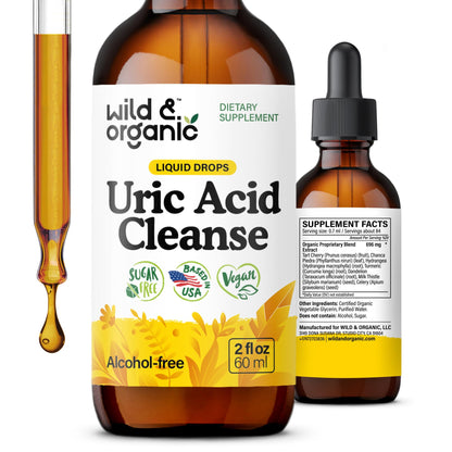 Wild & Organic Uric Acid Cleanse Liquid Drops - Tart Cherry, Turmeric, Celery, Chanca Piedra, Dandelion Root Extract Complex - Uric Acid Supplement - Vegan, Sugar & Alcohol-Free Tincture - 4 fl oz - PrimeBioHealth - canada supplements