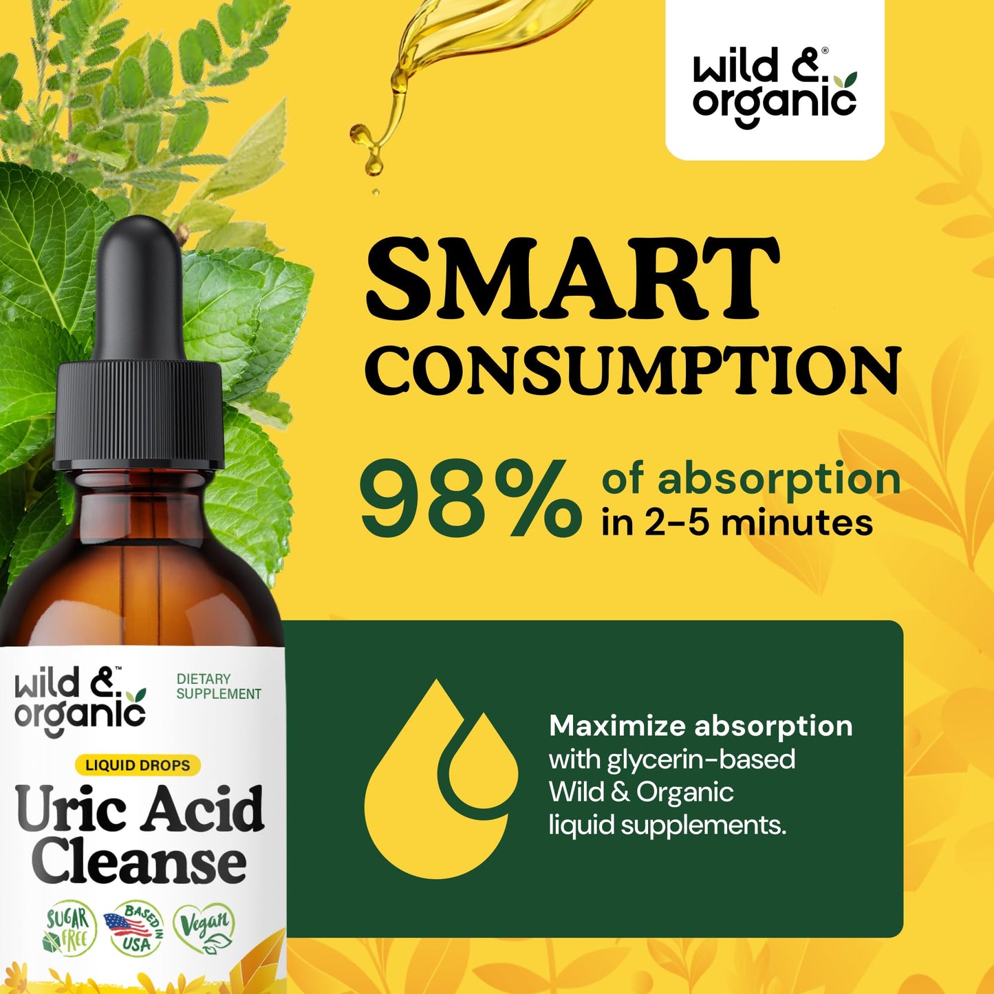Wild & Organic Uric Acid Cleanse Liquid Drops - Tart Cherry, Turmeric, Celery, Chanca Piedra, Dandelion Root Extract Complex - Uric Acid Supplement - Vegan, Sugar & Alcohol-Free Tincture - 4 fl oz - PrimeBioHealth - canada supplements