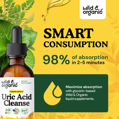 Wild & Organic Uric Acid Cleanse Liquid Drops - Tart Cherry, Turmeric, Celery, Chanca Piedra, Dandelion Root Extract Complex - Uric Acid Supplement - Vegan, Sugar & Alcohol-Free Tincture - 4 fl oz - PrimeBioHealth - canada supplements
