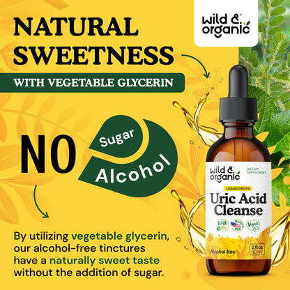 Wild & Organic Uric Acid Cleanse Liquid Drops - Tart Cherry, Turmeric, Celery, Chanca Piedra, Dandelion Root Extract Complex - Uric Acid Supplement - Vegan, Sugar & Alcohol-Free Tincture - 4 fl oz - PrimeBioHealth - canada supplements