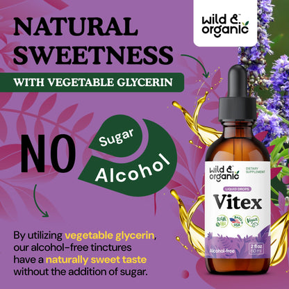 Wild & Organic Vitex Tincture - Mood & Perimenopause Support - Vitex Chasteberry Supplement for Women - Liquid Chaste Tree Berry Extract - Vegan, Sugar & Alcohol-Free Herb Drops - 4 fl oz - PrimeBioHealth - canada supplements