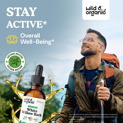 Wild & Organic White Willow Bark Tincture - Liquid Supplement for Overall Support - Alcohol & Sugar-Free White Willow Extract Drops - Salix Alba Bark - Vegan, No Additives - 4 fl oz - PrimeBioHealth - canada supplements