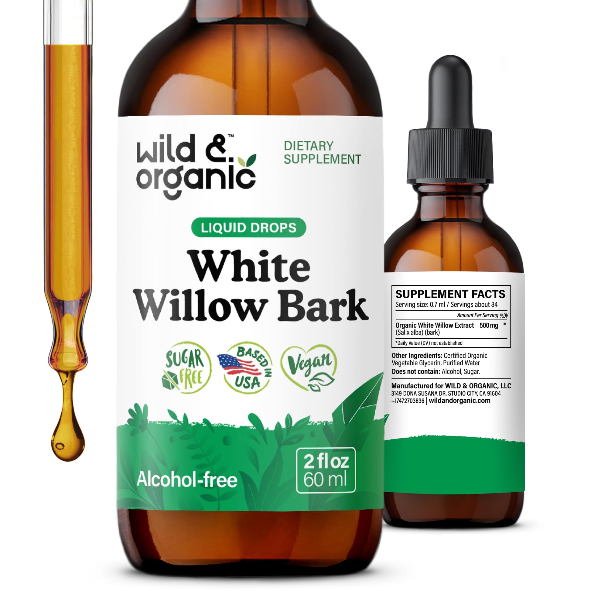 Wild & Organic White Willow Bark Tincture - Liquid Supplement for Overall Support - Alcohol & Sugar-Free White Willow Extract Drops - Salix Alba Bark - Vegan, No Additives - 4 fl oz - PrimeBioHealth - canada supplements