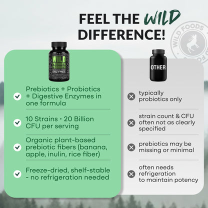Wild Prebiotics and Probiotics with Digestive Enzymes | 20 Billion CFU - 10 Strains for Women & Men | Support Gut Health & Digestion Supplements | Non-GMO Prebiotic Fiber | 30 Capsules - PrimeBioHealth - canada supplements