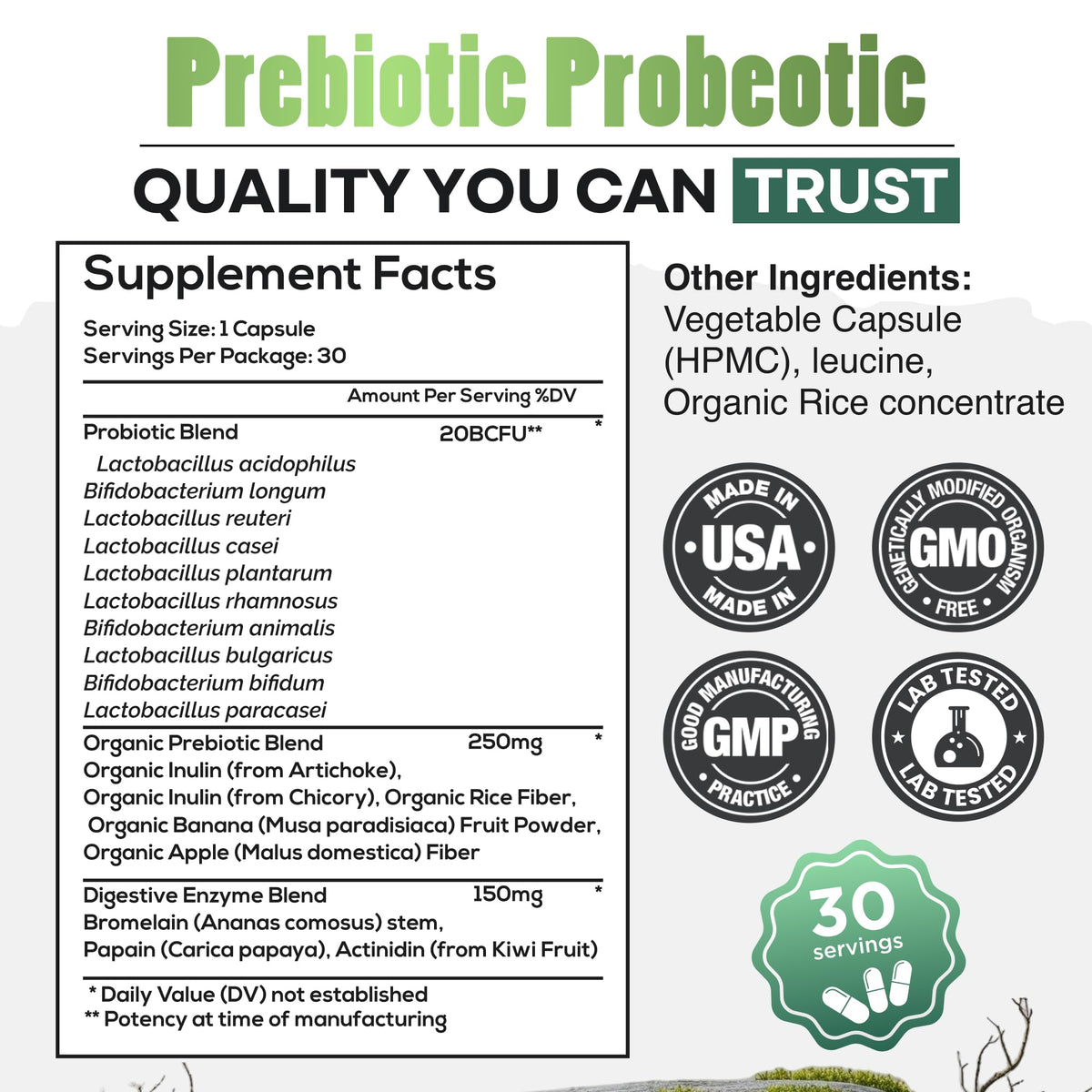 Wild Prebiotics and Probiotics with Digestive Enzymes | 20 Billion CFU - 10 Strains for Women & Men | Support Gut Health & Digestion Supplements | Non-GMO Prebiotic Fiber | 30 Capsules - PrimeBioHealth - canada supplements
