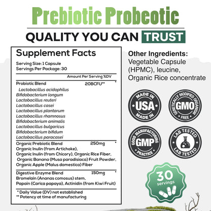 Wild Prebiotics and Probiotics with Digestive Enzymes | 20 Billion CFU - 10 Strains for Women & Men | Support Gut Health & Digestion Supplements | Non-GMO Prebiotic Fiber | 30 Capsules - PrimeBioHealth - canada supplements