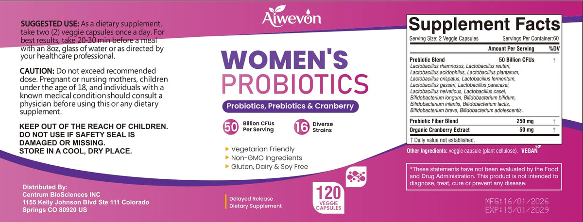 Women Probiotics 50 Billion CFU: Probiotics for Women with Prebiotics & Cranberry, 16 Strain Probiotic Supplement for Digestive Gut Health, Vaginal & Urinary Tract Support - PrimeBioHealth - canada supplements