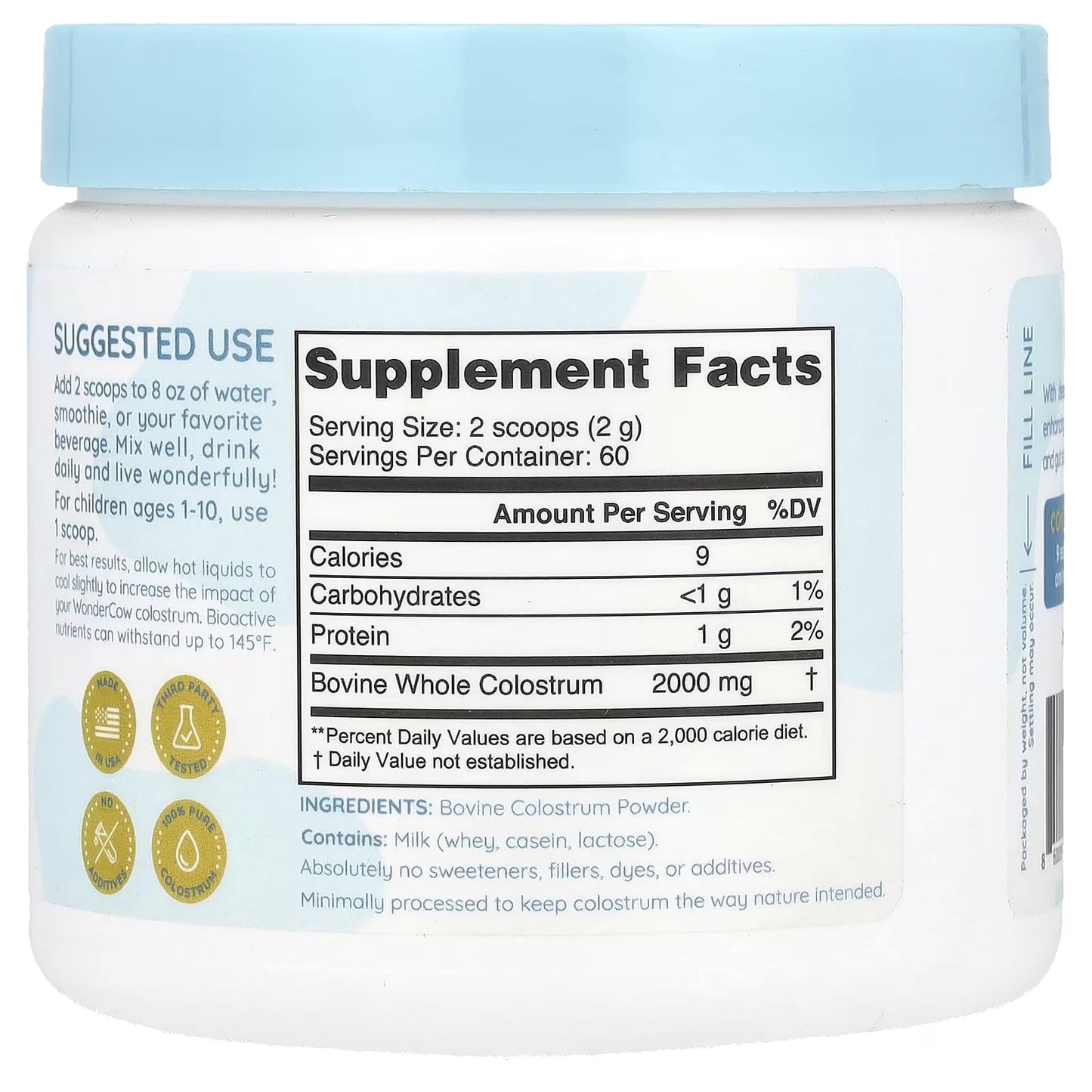 WONDERCOW Colostrum Supplement Powder for Gut Health, Immune Support & Wellness | Natural IgG Pure Whole Bovine Colostrum Superfood - PrimeBioHealth - canada supplements
